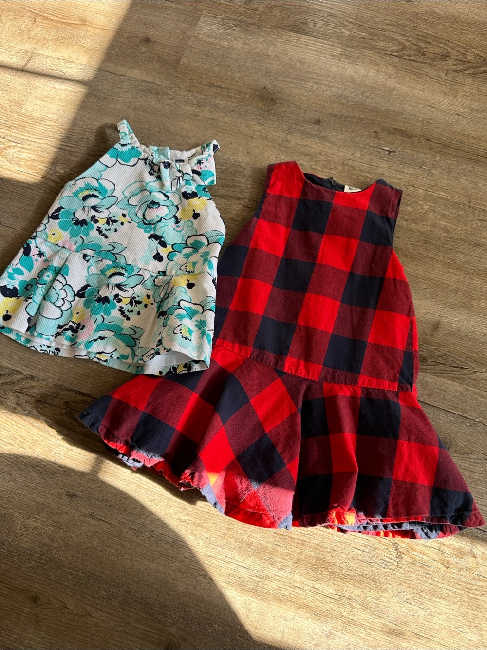 Girls Red & Black Buffalo Plaid Peplum Dress - Casual Sleeveless